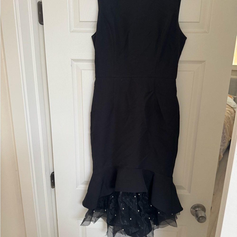 Black High Low Dress with Tulle Detail